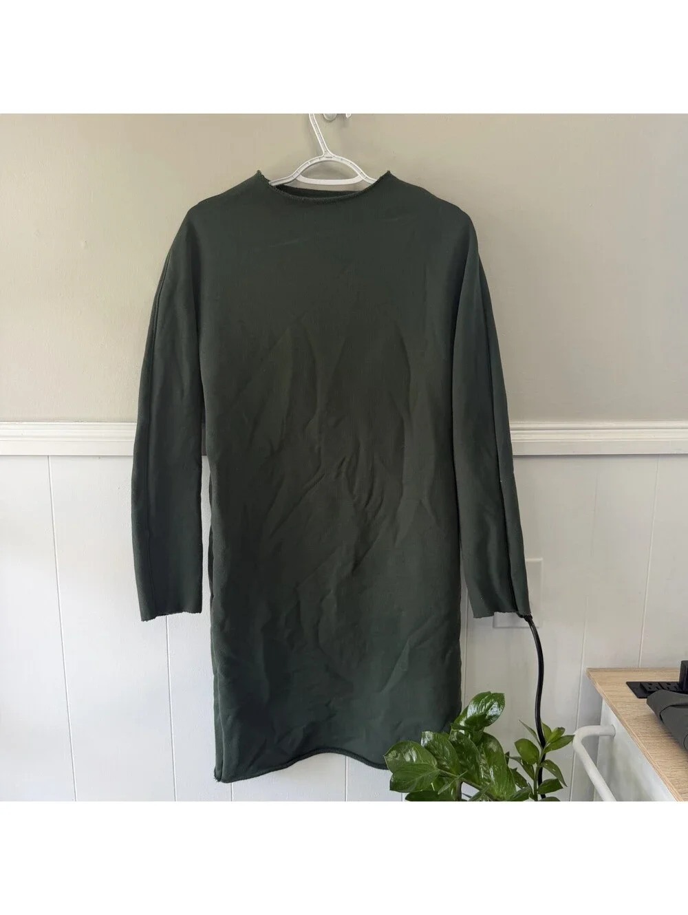 Frank & Eileen Izzie Sweatshirt Party Dress Evergreen Funnel Neck Size S Cotton